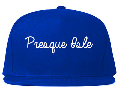 Presque Isle Maine ME Script Mens Snapback Hat Royal Blue