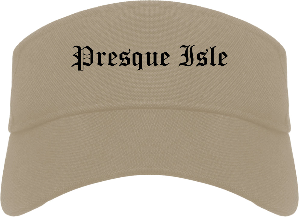Presque Isle Maine ME Old English Mens Visor Cap Hat Khaki