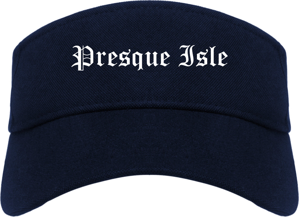 Presque Isle Maine ME Old English Mens Visor Cap Hat Navy Blue
