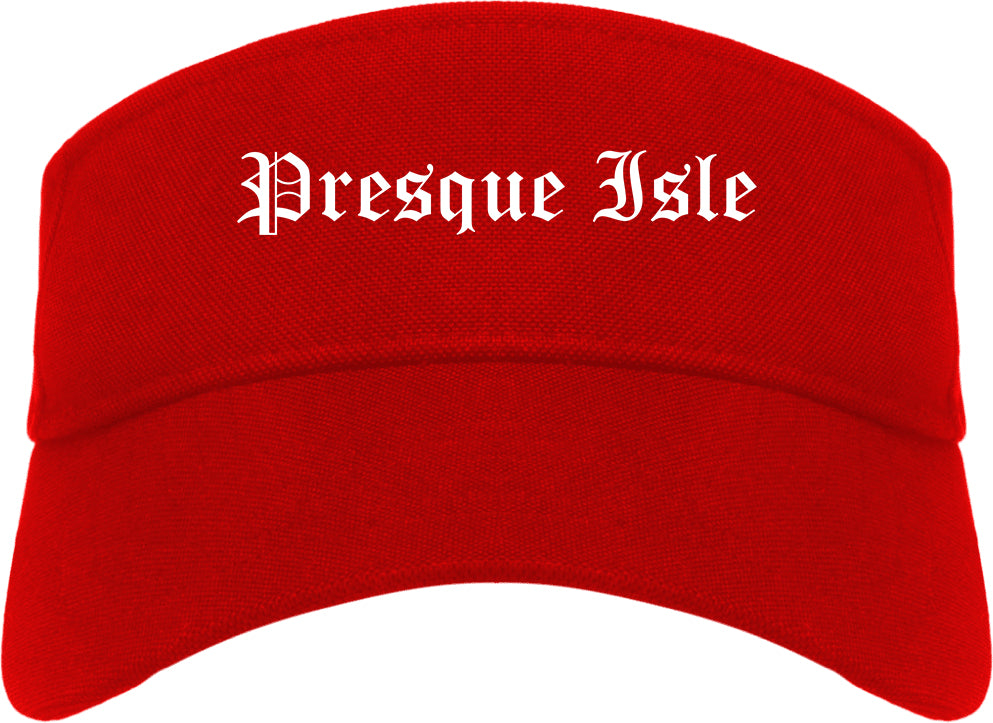 Presque Isle Maine ME Old English Mens Visor Cap Hat Red