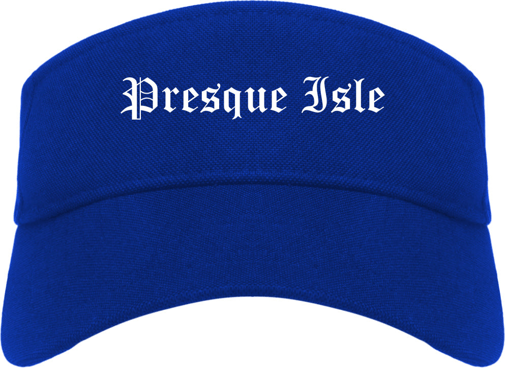 Presque Isle Maine ME Old English Mens Visor Cap Hat Royal Blue