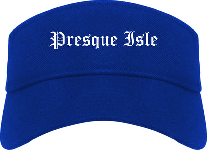 Presque Isle Maine ME Old English Mens Visor Cap Hat Royal Blue
