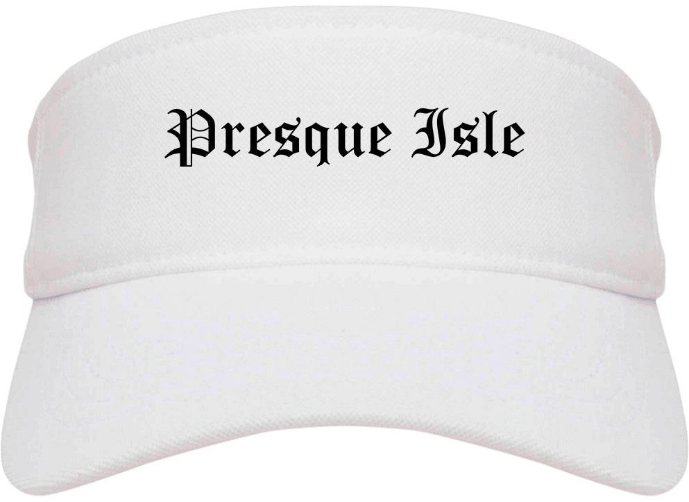 Presque Isle Maine ME Old English Mens Visor Cap Hat White