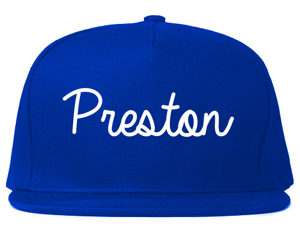 Preston Idaho ID Script Mens Snapback Hat Royal Blue