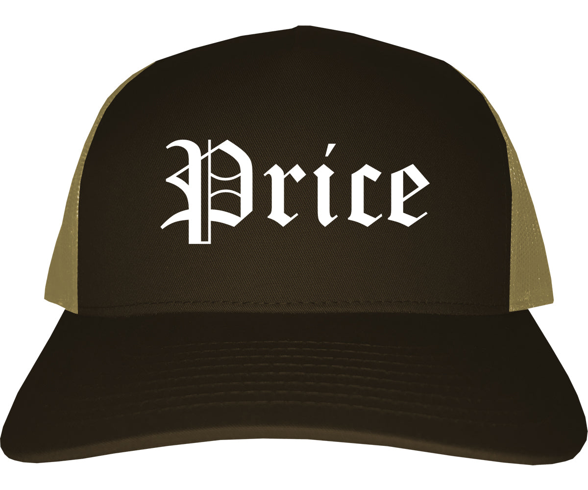 Price Utah UT Old English Mens Trucker Hat Cap Brown