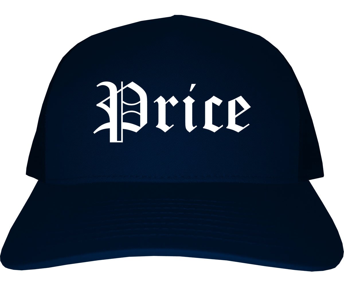 Price Utah UT Old English Mens Trucker Hat Cap Navy Blue