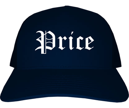 Price Utah UT Old English Mens Trucker Hat Cap Navy Blue