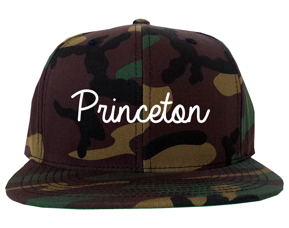 Princeton Indiana IN Script Mens Snapback Hat Army Camo