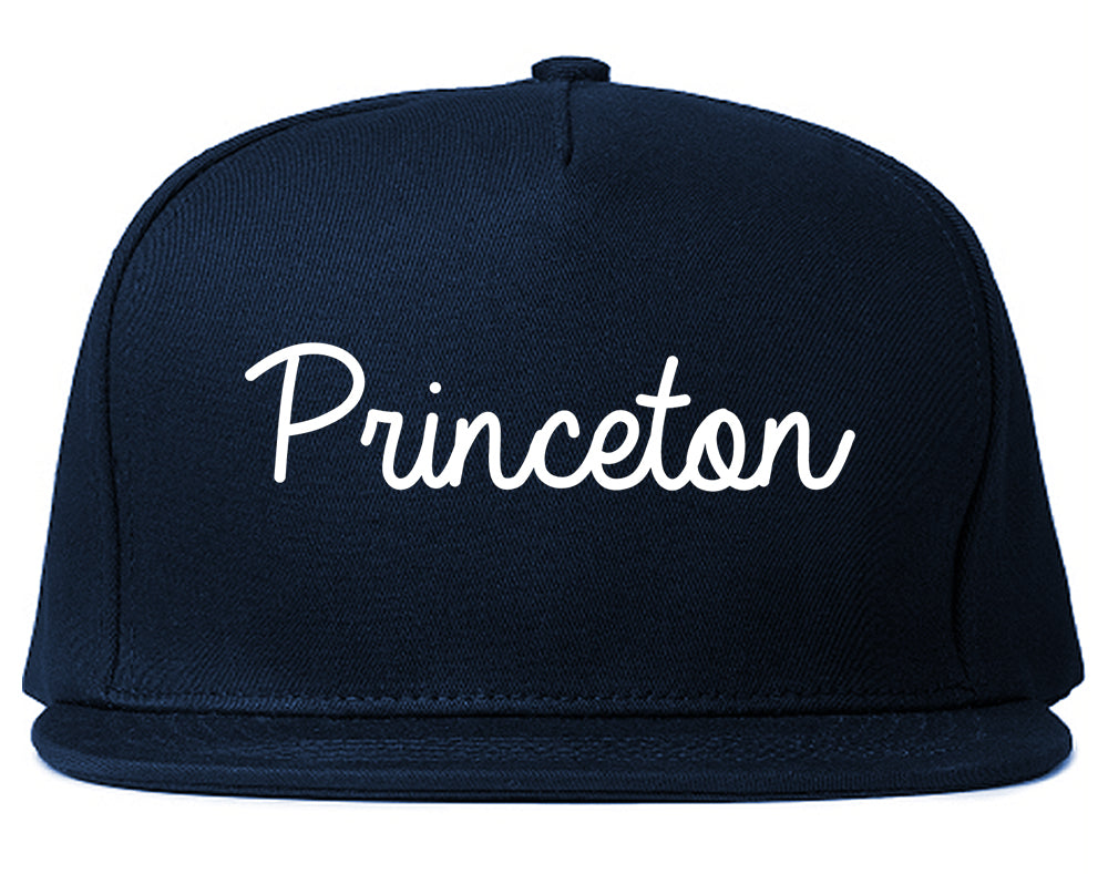 Princeton Indiana IN Script Mens Snapback Hat Navy Blue