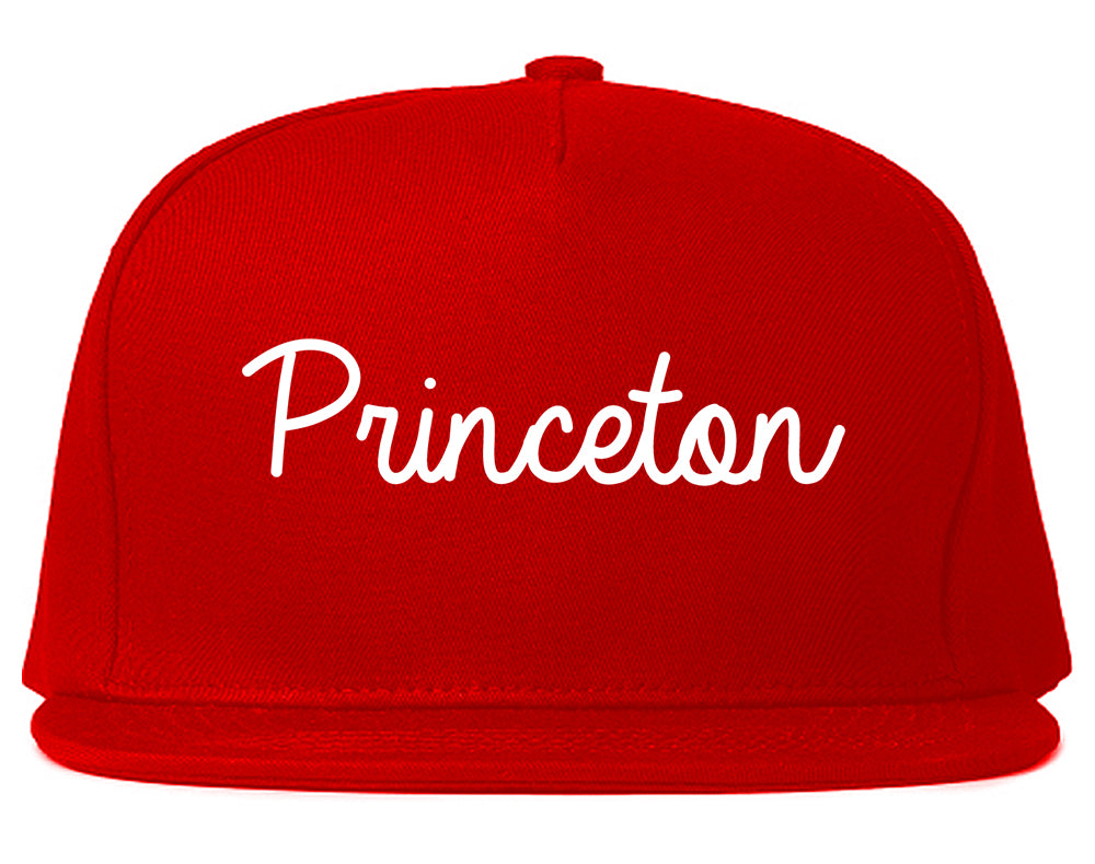 Princeton Indiana IN Script Mens Snapback Hat Red