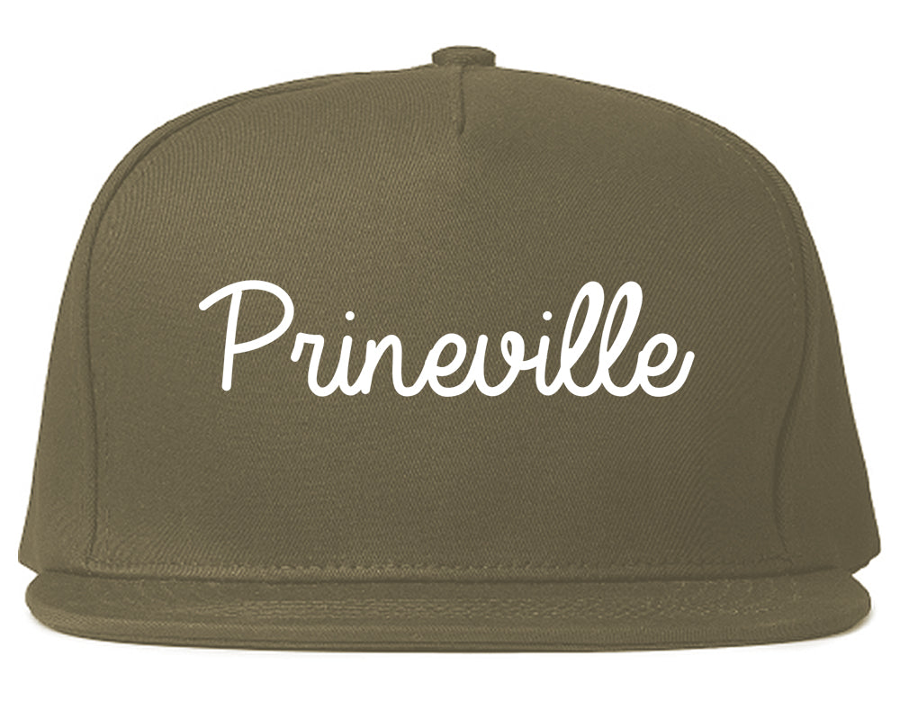 Prineville Oregon OR Script Mens Snapback Hat Grey