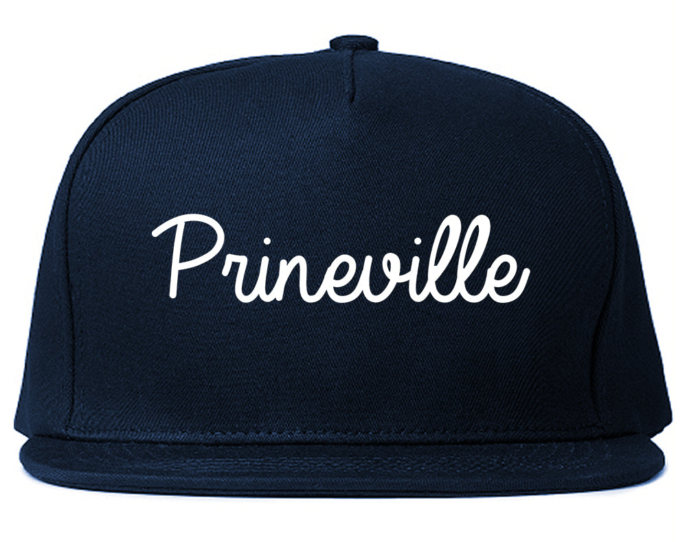Prineville Oregon OR Script Mens Snapback Hat Navy Blue