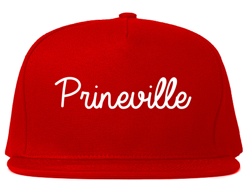 Prineville Oregon OR Script Mens Snapback Hat Red
