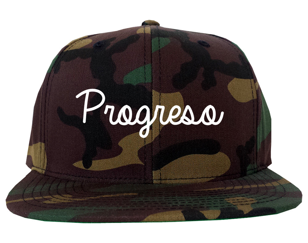 Progreso Texas TX Script Mens Snapback Hat Army Camo