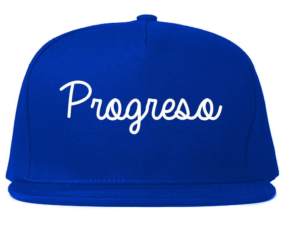 Progreso Texas TX Script Mens Snapback Hat Royal Blue