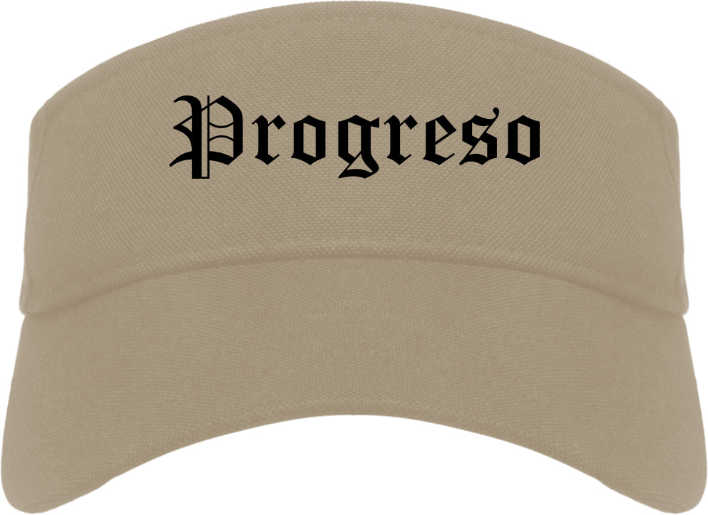 Progreso Texas TX Old English Mens Visor Cap Hat Khaki