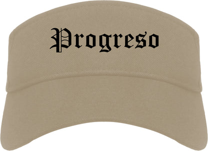 Progreso Texas TX Old English Mens Visor Cap Hat Khaki