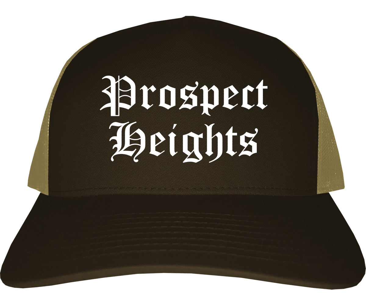 Prospect Heights Illinois IL Old English Mens Trucker Hat Cap Brown