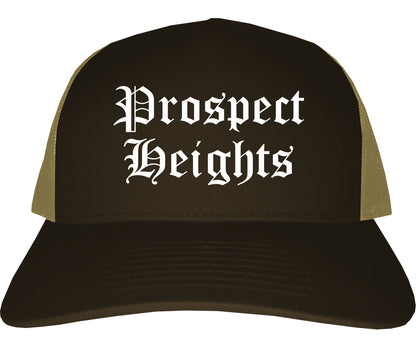 Prospect Heights Illinois IL Old English Mens Trucker Hat Cap Brown