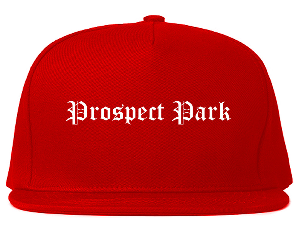 Prospect Park New Jersey NJ Old English Mens Snapback Hat Red
