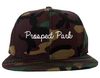 Prospect Park New Jersey NJ Script Mens Snapback Hat Army Camo