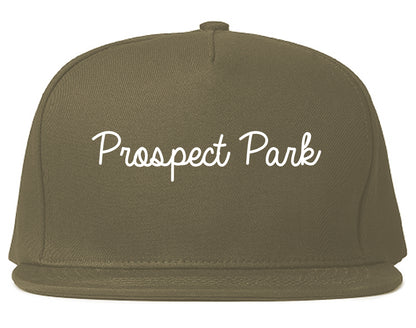 Prospect Park New Jersey NJ Script Mens Snapback Hat Grey