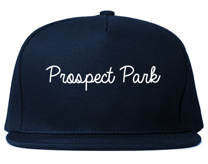 Prospect Park New Jersey NJ Script Mens Snapback Hat Navy Blue