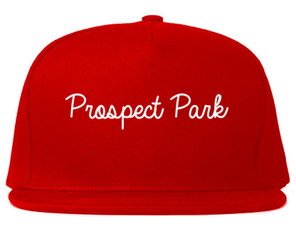 Prospect Park New Jersey NJ Script Mens Snapback Hat Red