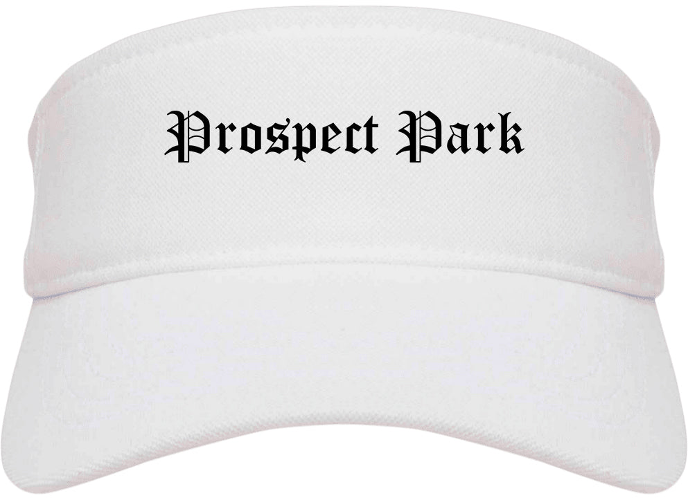 Prospect Park Pennsylvania PA Old English Mens Visor Cap Hat White
