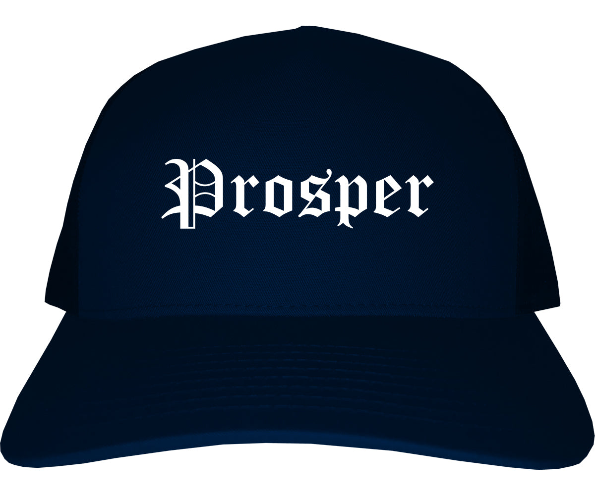 Prosper Texas TX Old English Mens Trucker Hat Cap Navy Blue