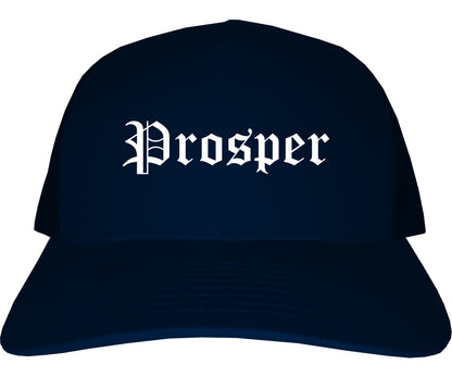 Prosper Texas TX Old English Mens Trucker Hat Cap Navy Blue