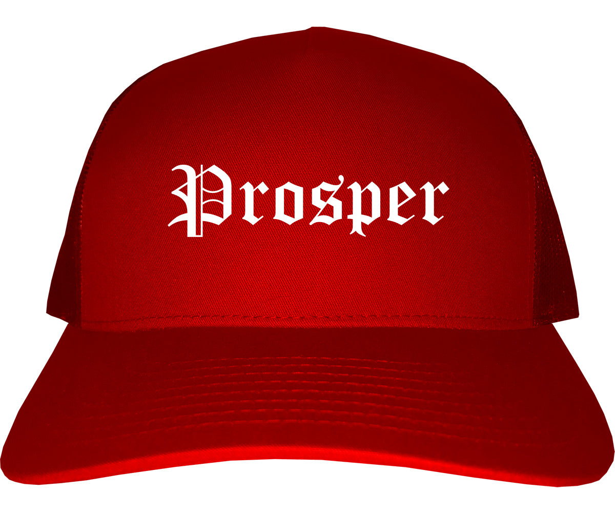 Prosper Texas TX Old English Mens Trucker Hat Cap Red