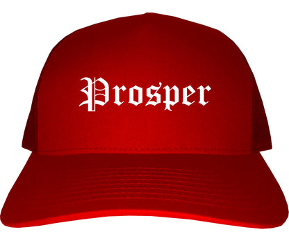 Prosper Texas TX Old English Mens Trucker Hat Cap Red