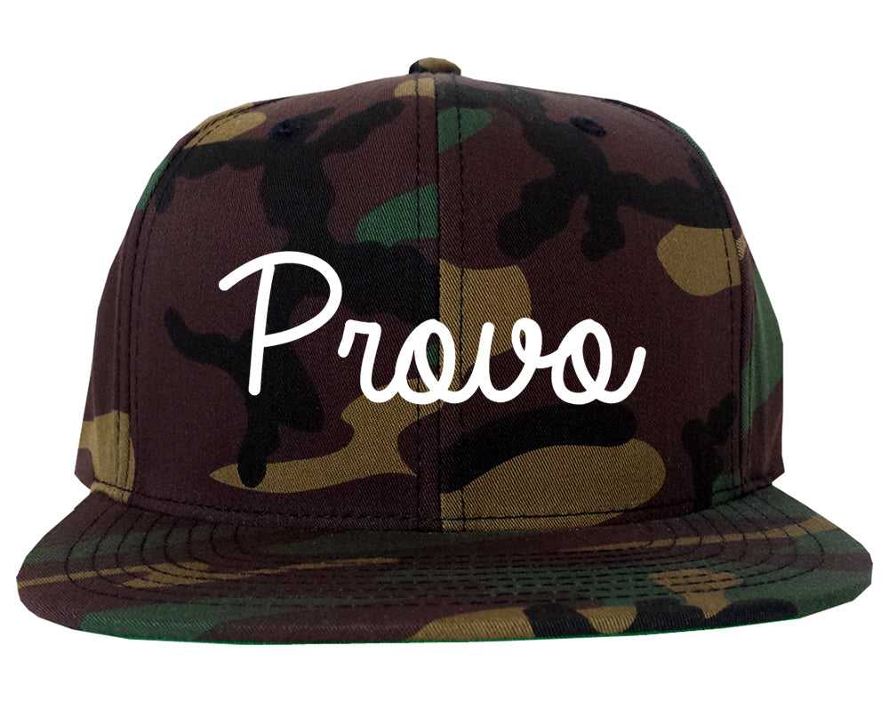 Provo Utah UT Script Mens Snapback Hat Army Camo
