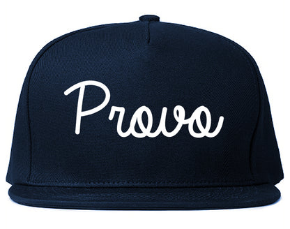 Provo Utah UT Script Mens Snapback Hat Navy Blue