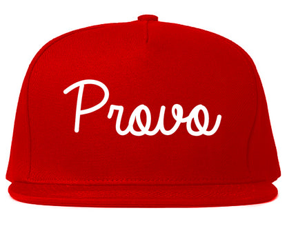 Provo Utah UT Script Mens Snapback Hat Red
