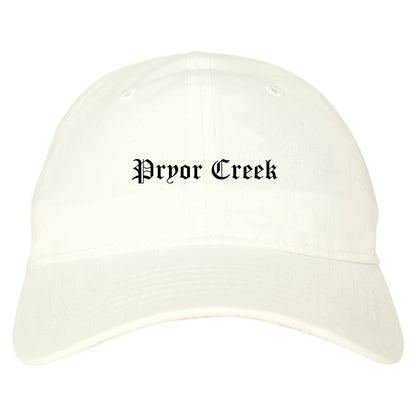 Pryor Creek Oklahoma OK Old English Mens Dad Hat Baseball Cap White