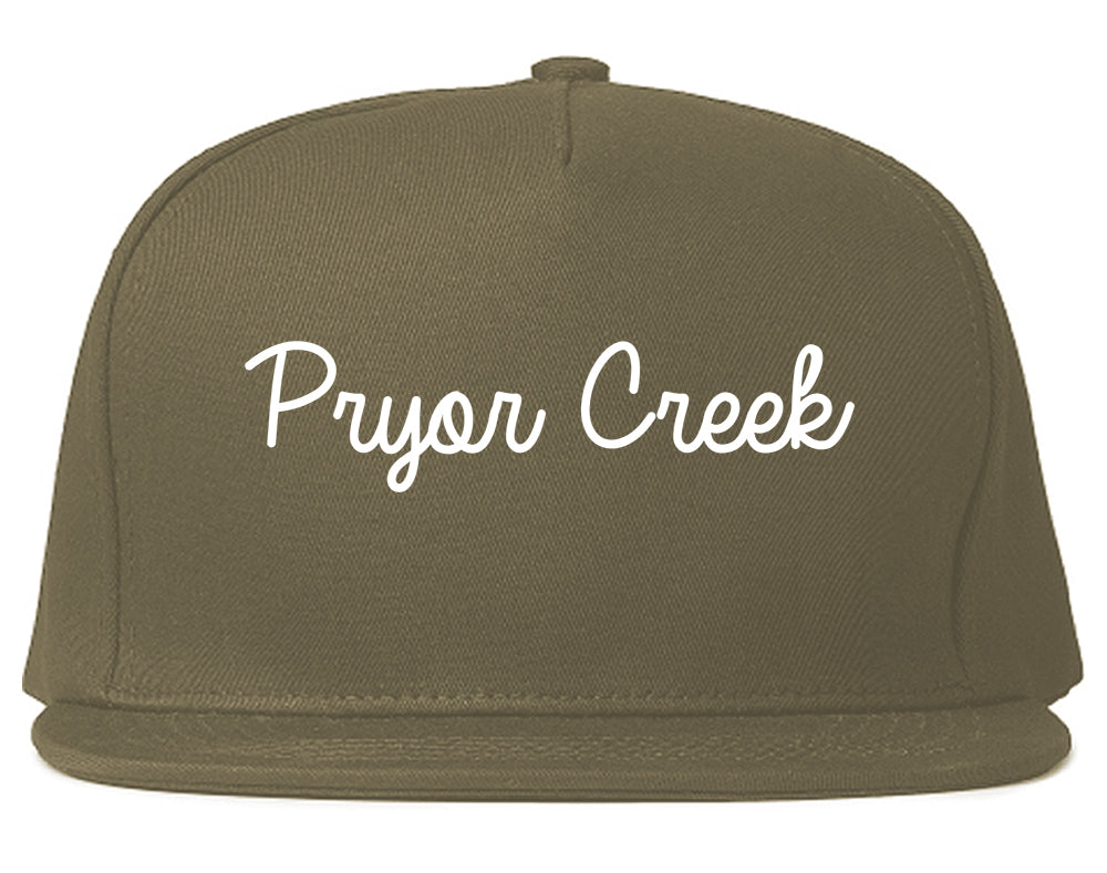 Pryor Creek Oklahoma OK Script Mens Snapback Hat Grey