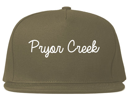 Pryor Creek Oklahoma OK Script Mens Snapback Hat Grey