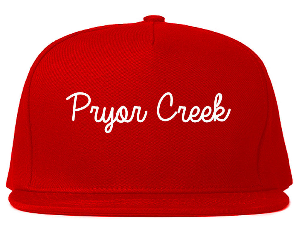 Pryor Creek Oklahoma OK Script Mens Snapback Hat Red