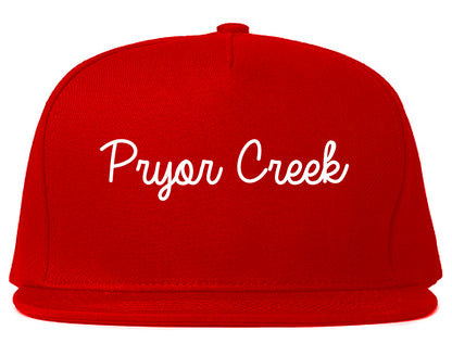 Pryor Creek Oklahoma OK Script Mens Snapback Hat Red
