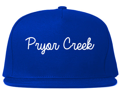 Pryor Creek Oklahoma OK Script Mens Snapback Hat Royal Blue