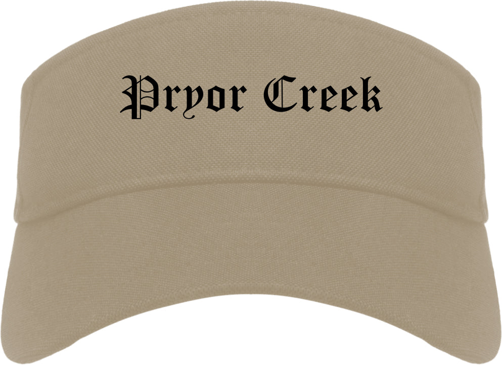 Pryor Creek Oklahoma OK Old English Mens Visor Cap Hat Khaki