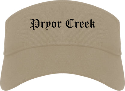 Pryor Creek Oklahoma OK Old English Mens Visor Cap Hat Khaki