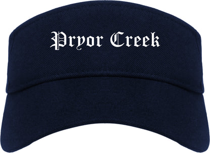 Pryor Creek Oklahoma OK Old English Mens Visor Cap Hat Navy Blue