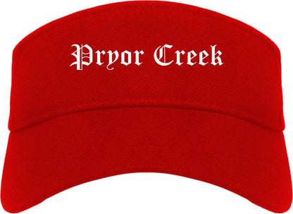 Pryor Creek Oklahoma OK Old English Mens Visor Cap Hat Red