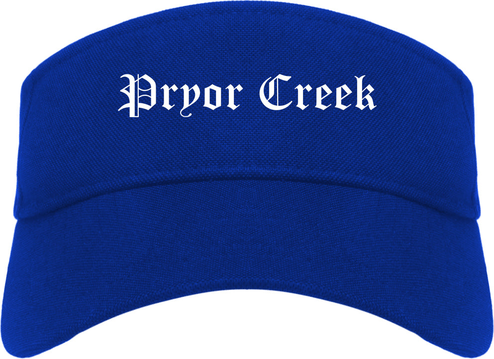 Pryor Creek Oklahoma OK Old English Mens Visor Cap Hat Royal Blue