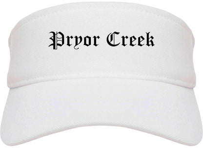 Pryor Creek Oklahoma OK Old English Mens Visor Cap Hat White