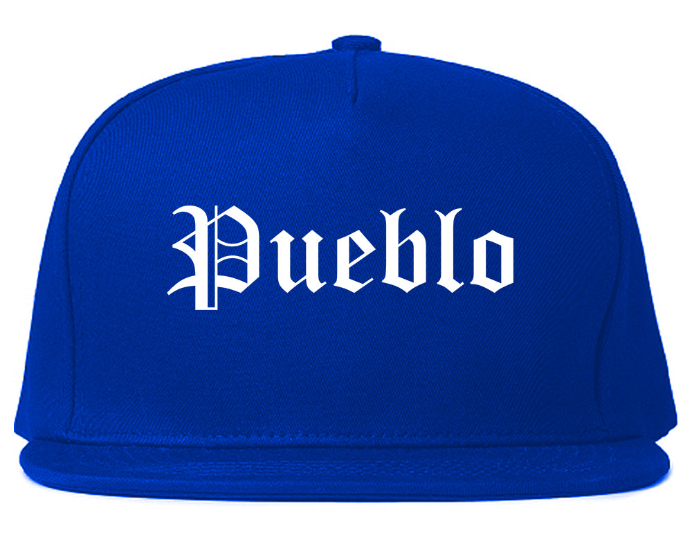 Pueblo Colorado CO Old English Mens Snapback Hat Royal Blue
