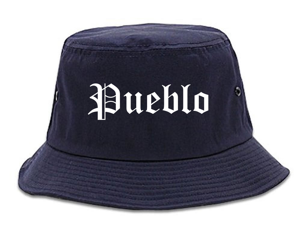 Pueblo Colorado CO Old English Mens Bucket Hat Navy Blue